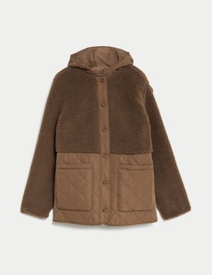 Borg Quilted Hooded Puffer Jacket