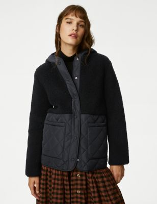Borg Quilted Hooded Puffer Jacket
