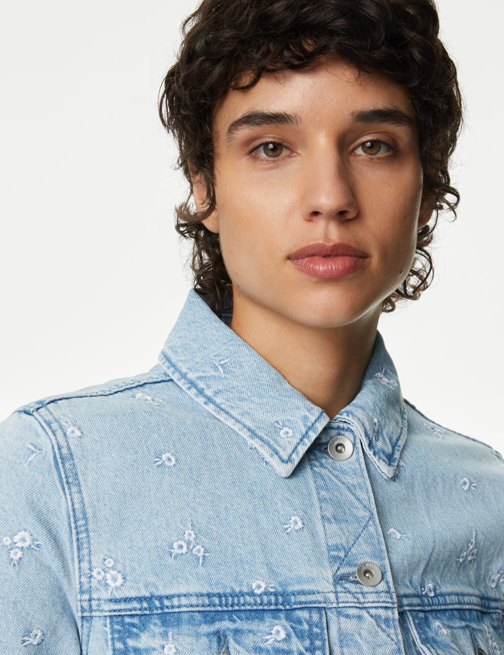 Pure Cotton Denim Floral Embroidered Jacket image 2