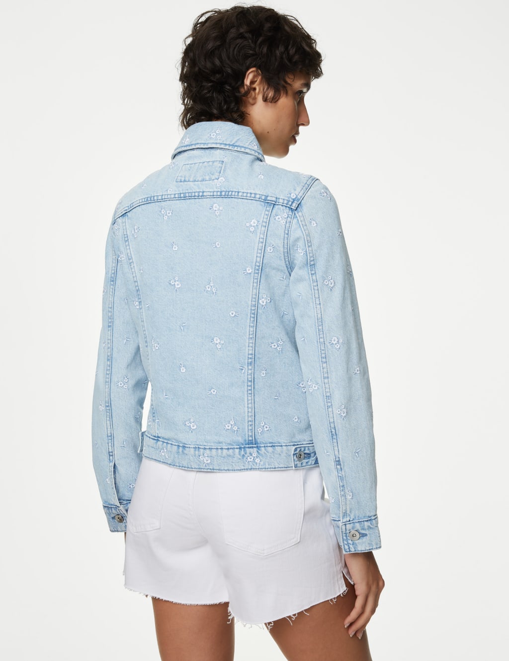 Pure Cotton Denim Floral Embroidered Jacket image 4