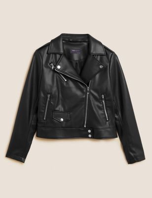 Faux Leather Collared Biker Jacket | M&S Collection | M&S