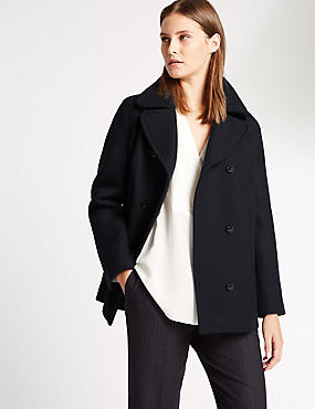 Pure Lambswool Collared Neck Peacoat