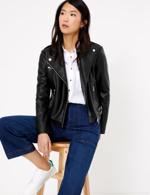 Marks and spencer leather sales jacket