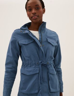 Cotton Rich High Neck Utility Jacket - AT