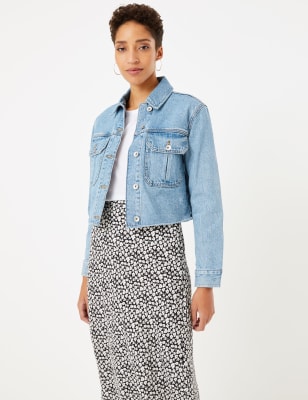 Cropped Jacket With Indigo Fray Hem