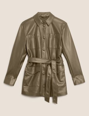 Faux Leather Belted Jacket 