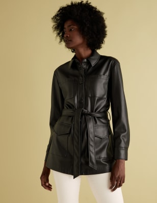 berry faux leather trousers