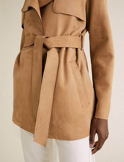 Faux Suede Belted Shacket