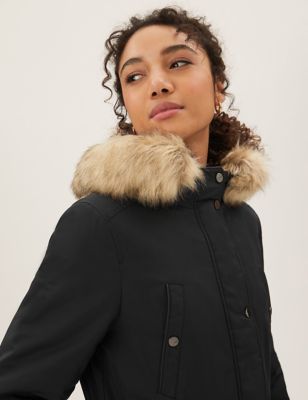 

Womens M&S Collection Textured Waisted Parka Coat - Black, Black