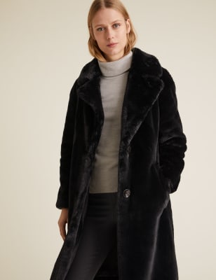 blue shearling faux fur longline coat