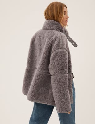 

Womens M&S Collection Faux Shearling High Neck Jacket - Medium Grey, Medium Grey