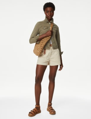 

Womens M&S Collection Cotton Rich Denim Jacket with Stretch - Soft Khaki, Soft Khaki