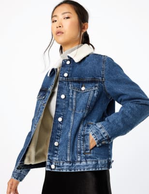 Borg lined denim outlet jacket womens