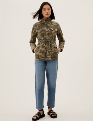 

Womens M&S Collection Camo High Neck Utility Jacket - Green Mix, Green Mix