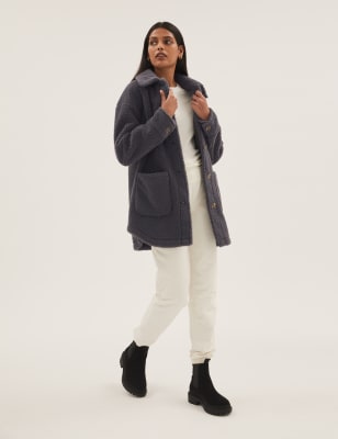 

Womens M&S Collection Teddy-Shacket mit Strukturmuster - Dark Grey, Dark Grey