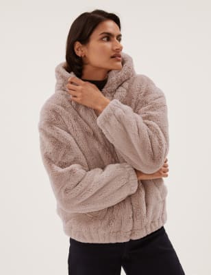 Furry hot sale hooded jacket