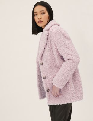 

Womens M&S Collection Teddy Textured Single Breasted Coat - Pink Shell, Pink Shell