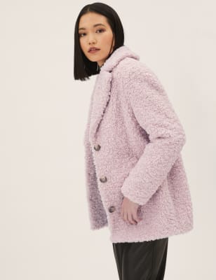 

M&S Collection Abrigo texturizado de botonadura simple de oso de pelucheWomens - Pink Shell, Pink Shell