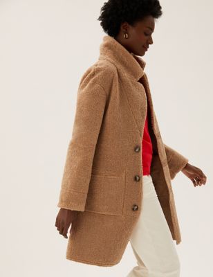 

Womens M&S Collection Faux Shearling Reversible Longline Coat - Spice, Spice