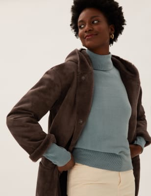 Reversible belted faux leather and shearling coat - GEELIST