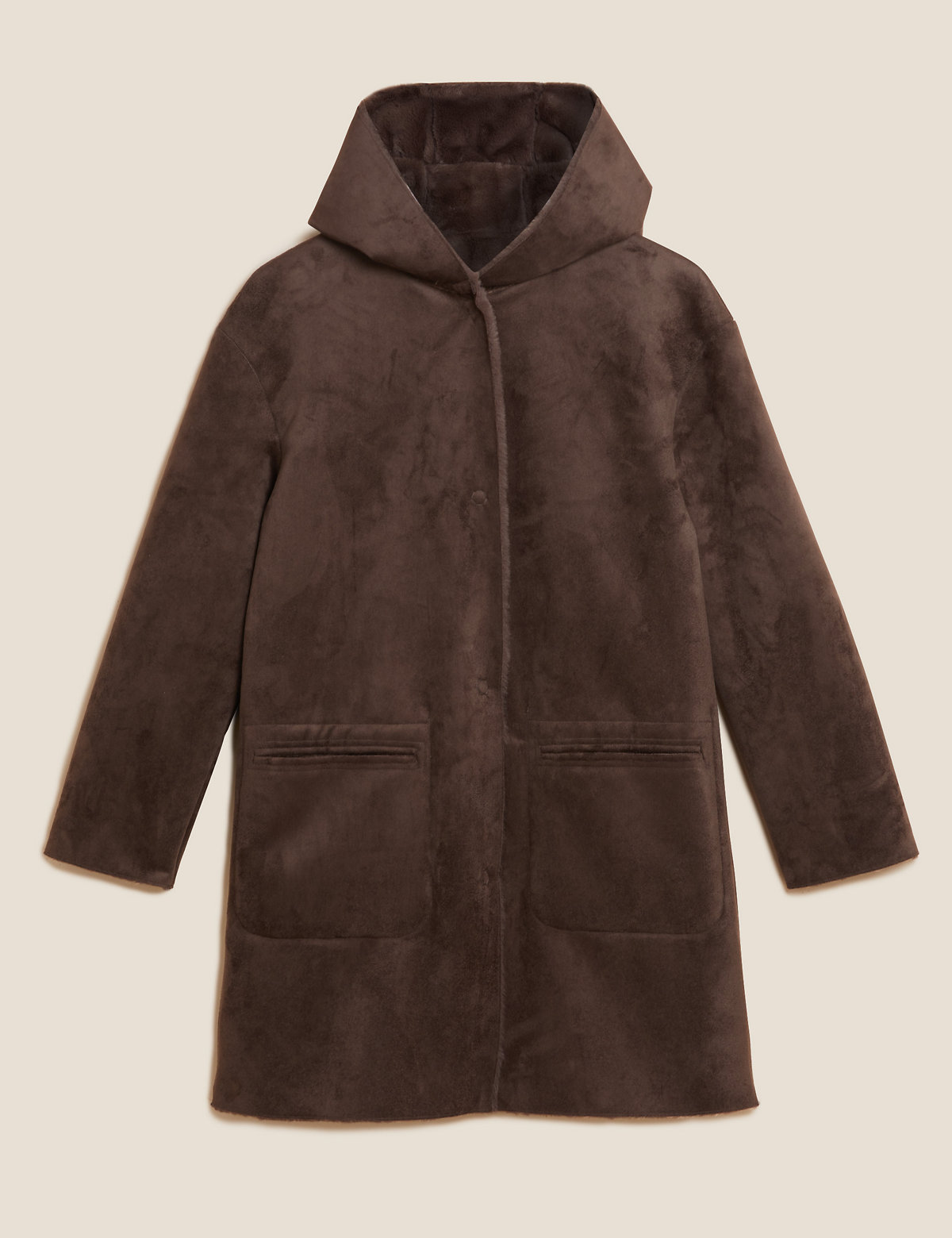Faux Shearling Hooded Reversible Coat