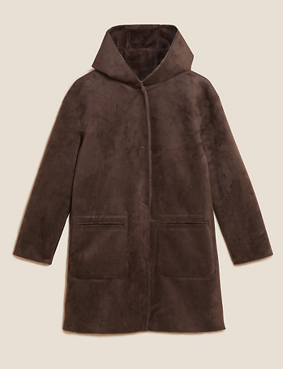 Faux Shearling Hooded Reversible Coat