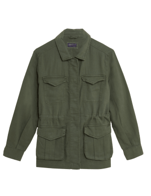 

Womens M&S Collection Taillierte Jacke im Utility-Stil aus Baumwollmischgewebe - Hunter Green, Hunter Green