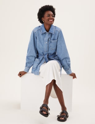 

Womens M&S Collection Denim Belted Jacket - Indigo, Indigo