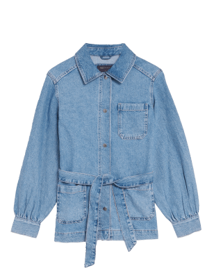 

Womens M&S Collection Pure Cotton Denim Belted Jacket - Indigo, Indigo