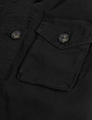 

Womens M&S Collection Cotton Rich Cropped Utility Jacket With Linen - Black, Black