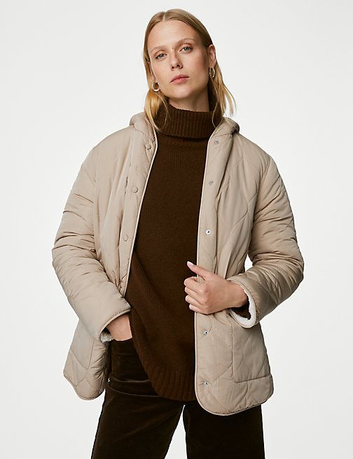 Marks And Spencer Womens M&S Collection Textured Quilted Reversible Puffer Jacket - Natural Beige