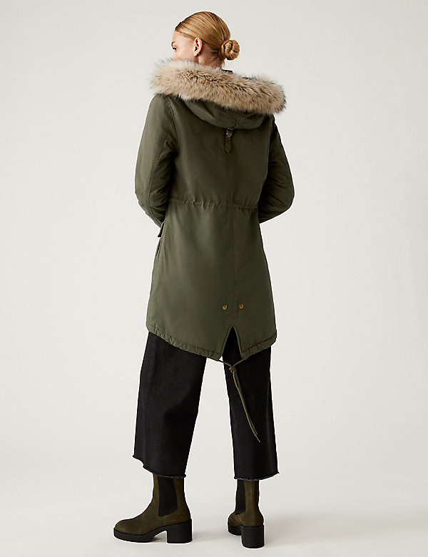 Pure Cotton Hooded Borg Lined Parka Coat