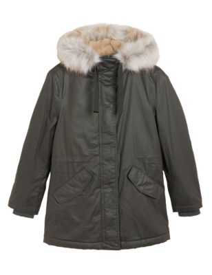 

Womens M&S Collection Waxed Stormwear™ Faux Fur Lined Parka Coat - Pine Green, Pine Green