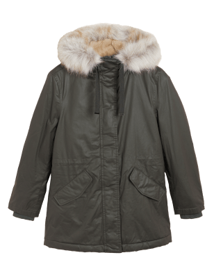 

Womens M&S Collection Gewachster Parka mit Kunstfellfutter und Stormwear™ - Pine Green, Pine Green