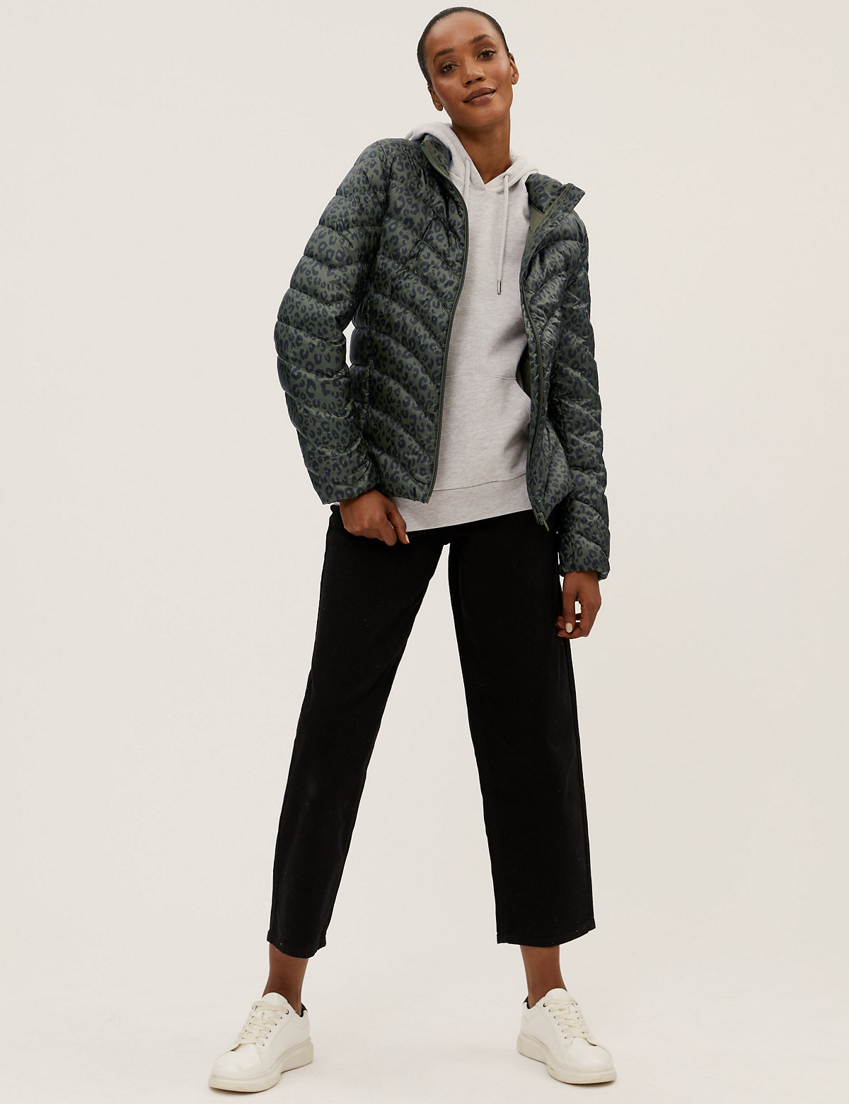 Feather & Down Animal Print Puffer Jacket