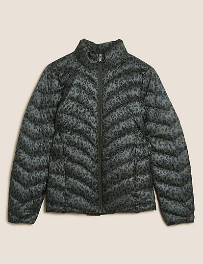 Feather & Down Animal Print Puffer Jacket