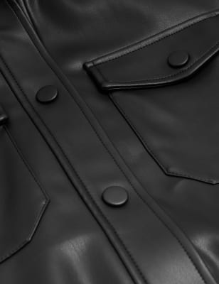 

M&S Collection Chaqueta-camisa imitación de piel con cuello y cinturónWomens - Black, Black