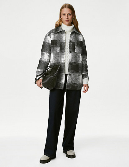 Checked Collared Relaxed Shacket