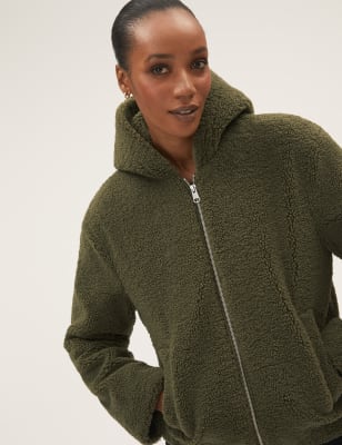 Teddy Textured Hooded Bomber Jacket