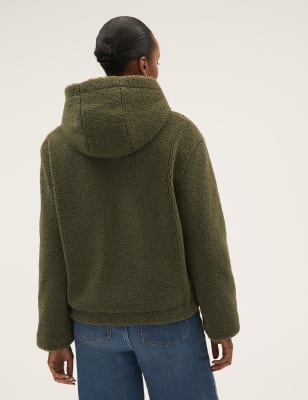 Teddy Textured Hooded Bomber Jacket