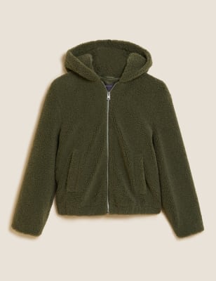 Teddy Textured Hooded Bomber Jacket