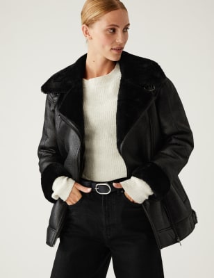 

M&S Collection Chaqueta estilo aviador imitación de piel de ovejaWomens - Black, Black