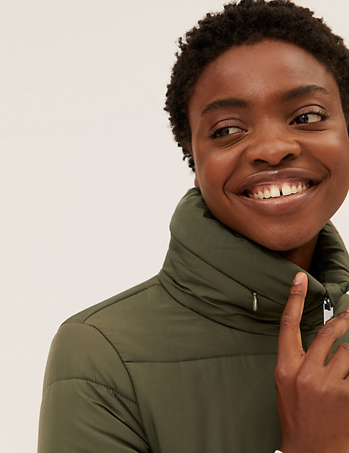 Marks And Spencer Womens M&S Collection Recycled Thermowarmth Funnel Neck Coat - Hunter Green