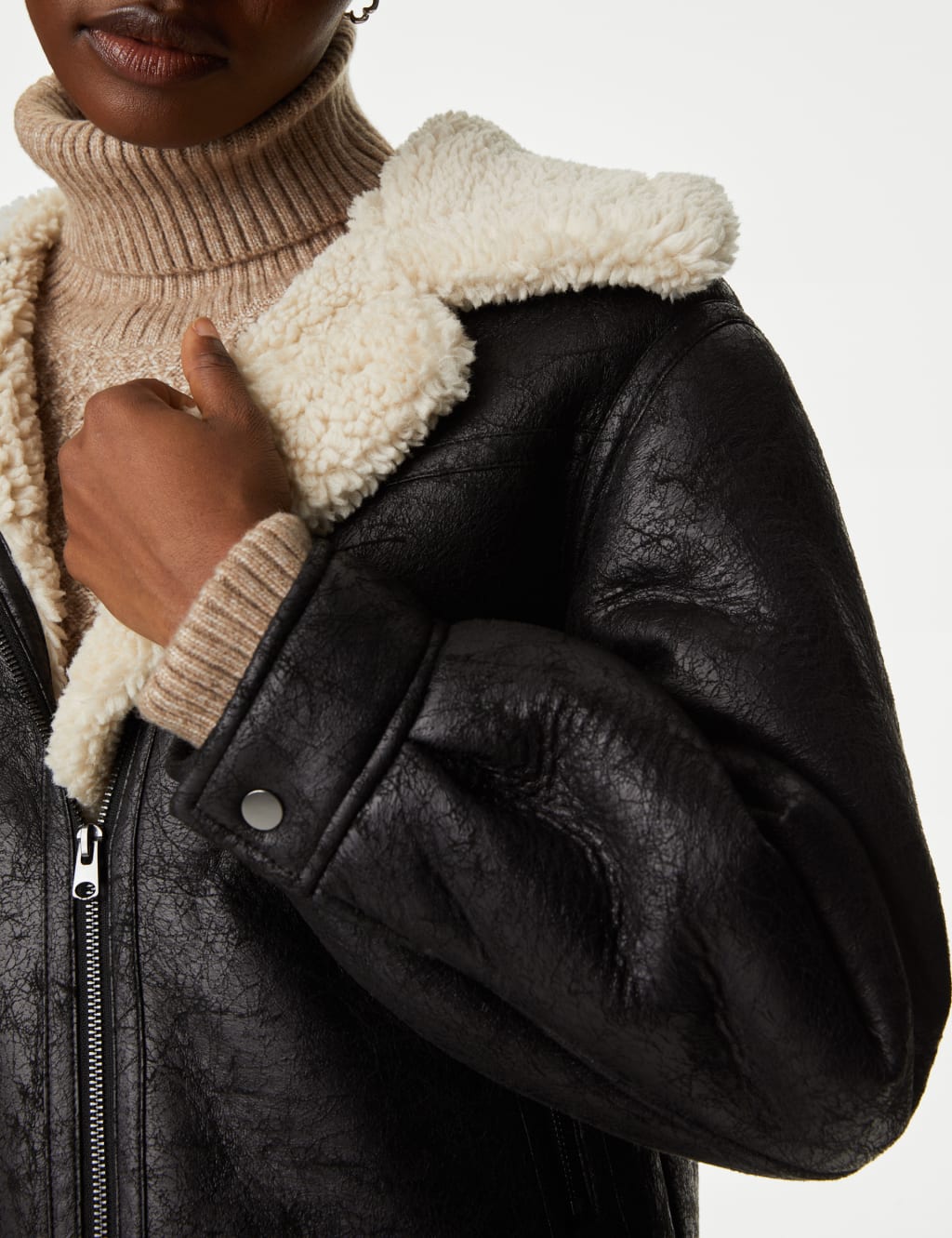 Faux Shearling Aviator Jacket image 5