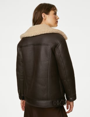 Faux Shearling Lined Aviator Jacket