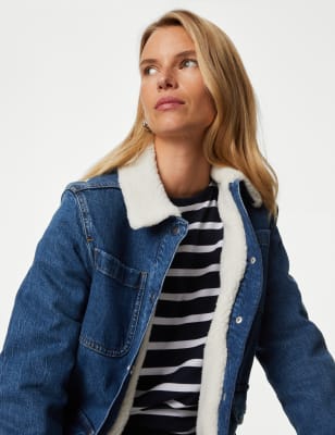 Veste pratique en jean avec doublure imitation peau de mouton M S FR