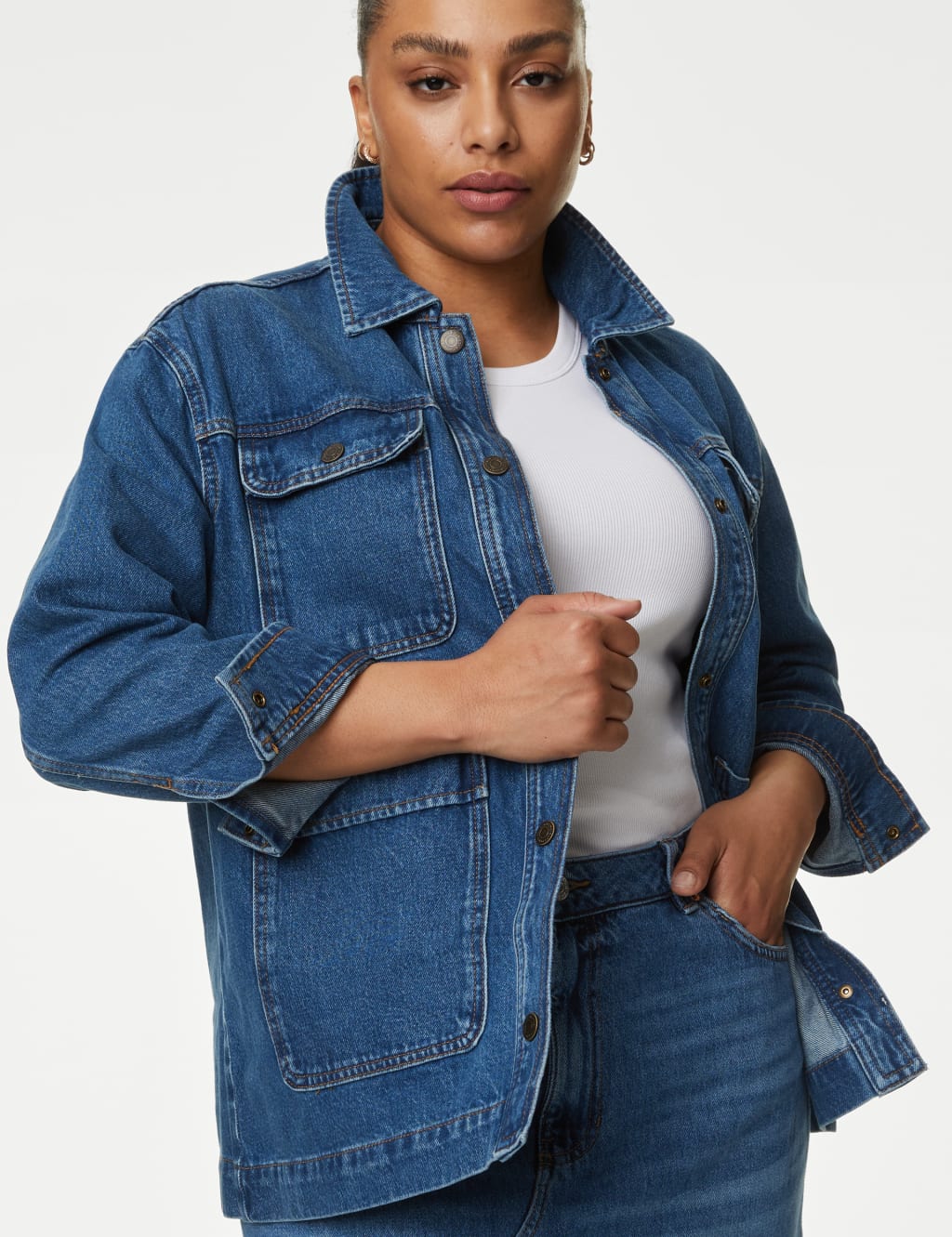 Pure Cotton Denim Relaxed Utility Jacket