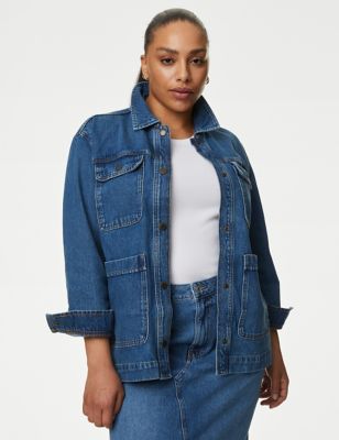 Pure Cotton Denim Relaxed Utility Jacket