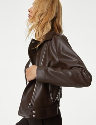 

Womens M&S Collection Faux Leather Biker Jacket - Chocolate, Chocolate