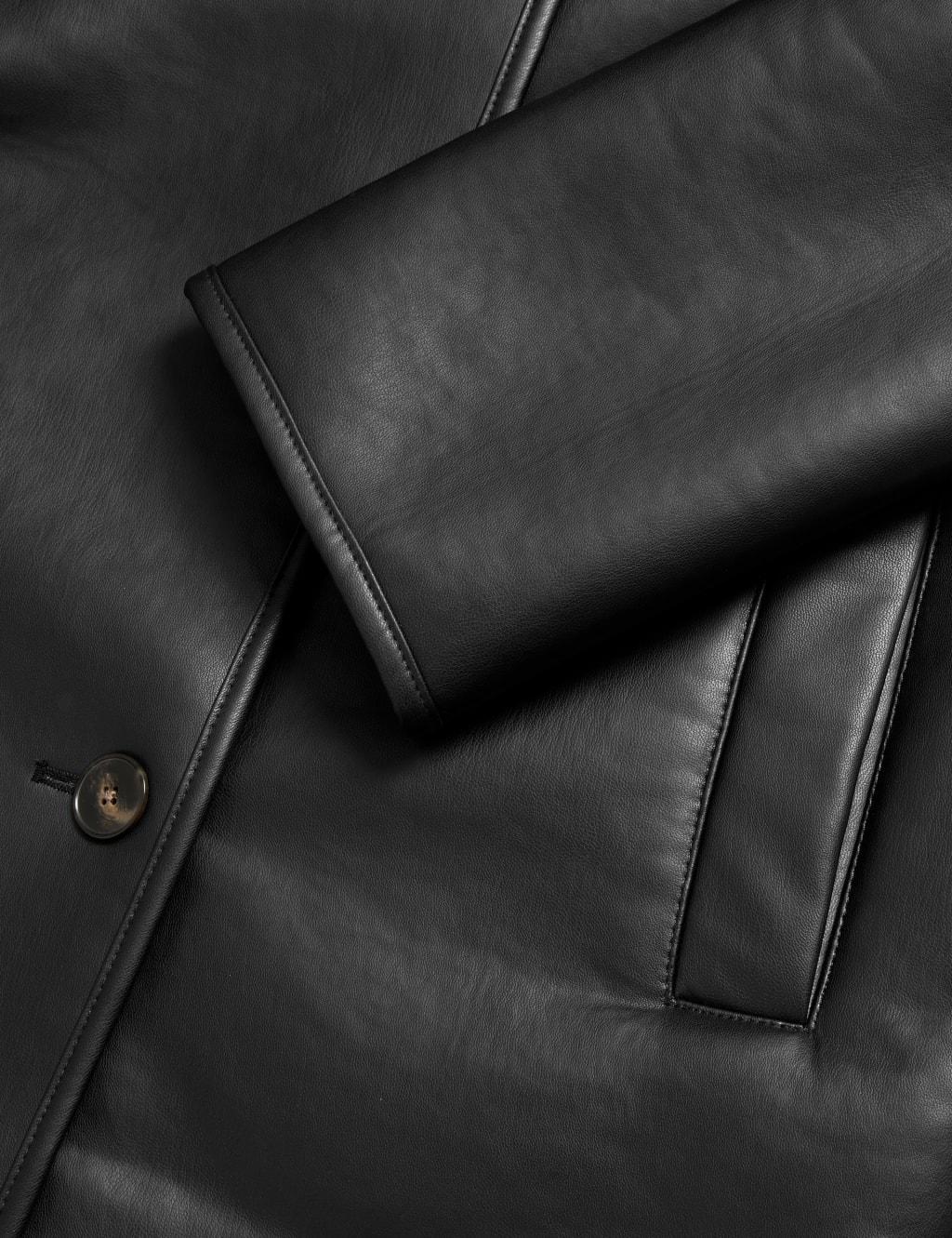 Faux Leather Borg Lined Collared Coat image 6